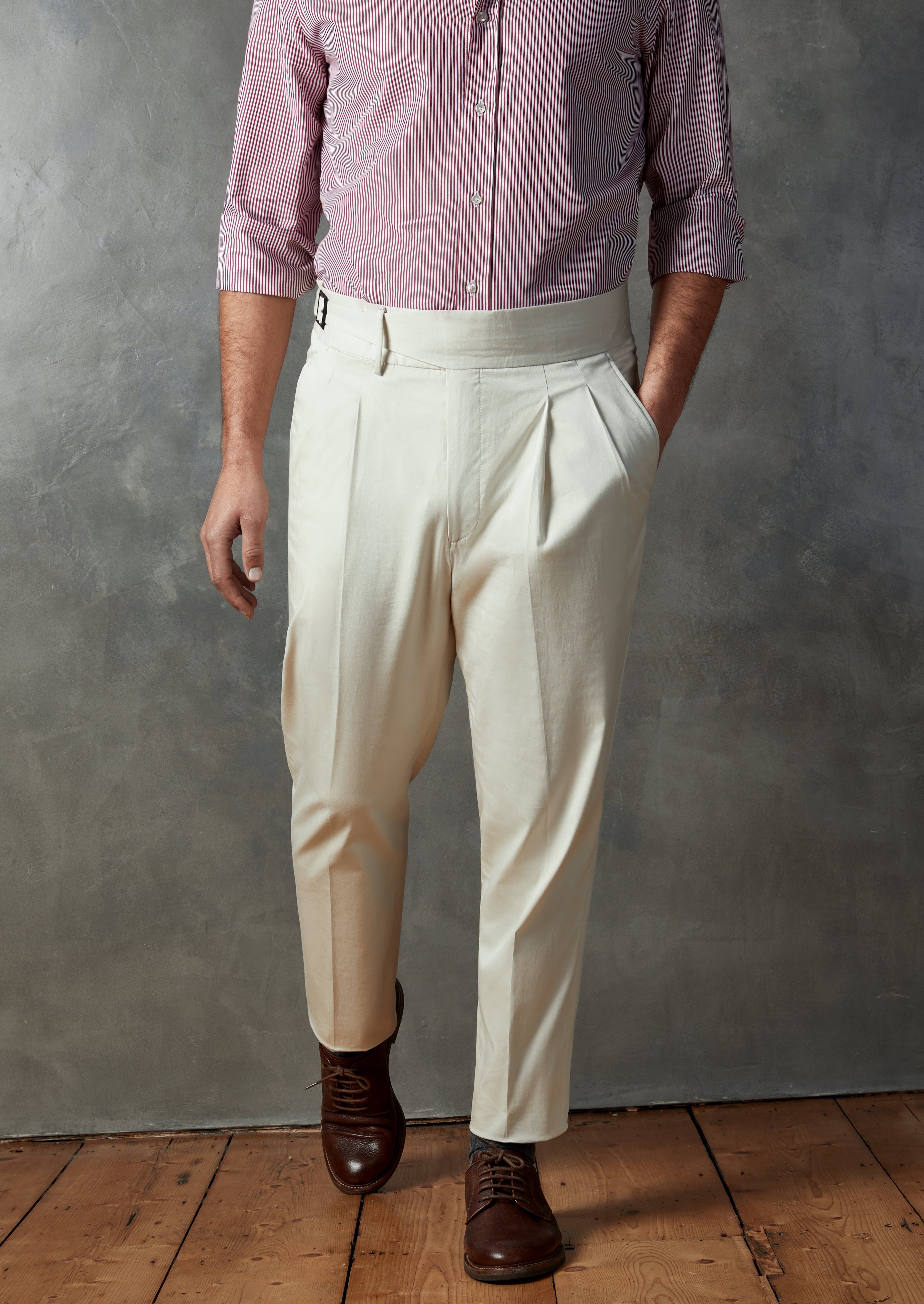 Sartorial Trousers in Cotton Gabardine with Double Pleats and Tabbed W