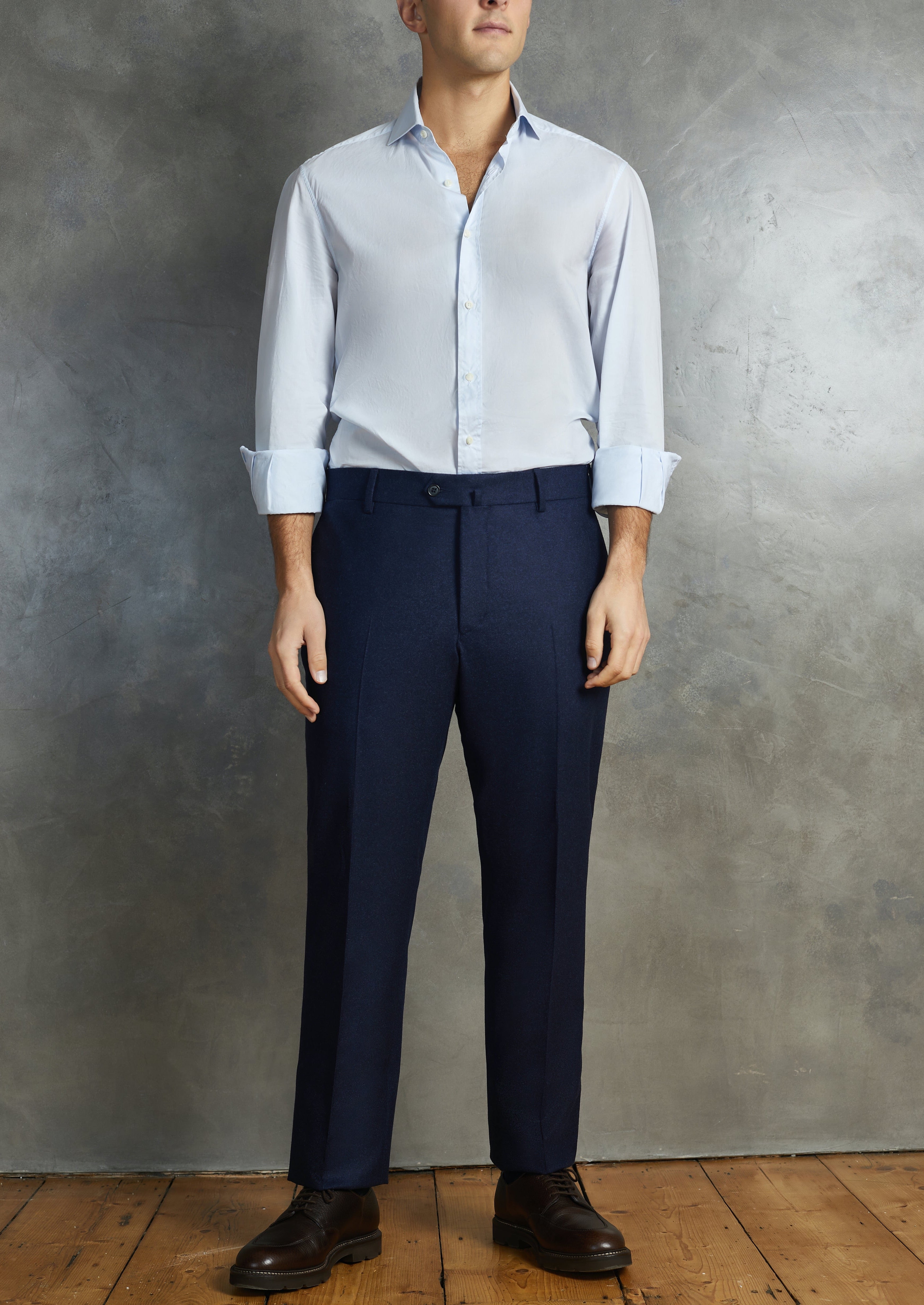 Incotex Slim Fit Washable Flannel Trousers Navy at CareOfCarl.com