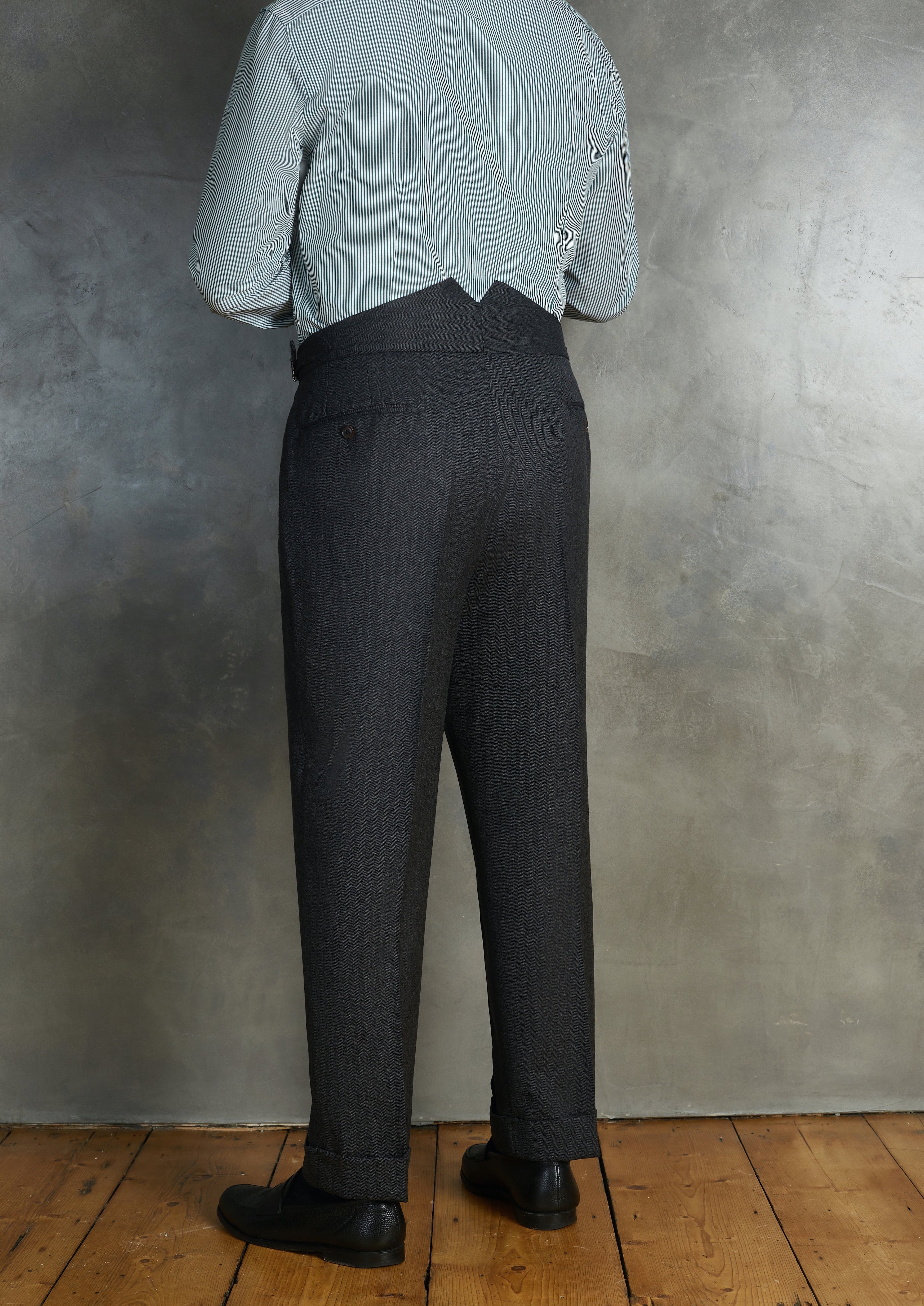 Wool Chevron Grey Pleats Trousers with Dark